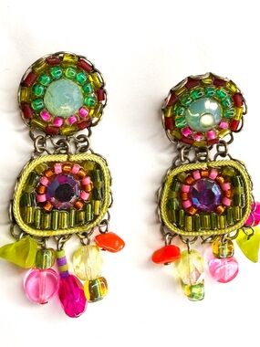 AYALA BAR Handcrafted Multicolor Beaded Drop Pierced Earrings One Of A Kind